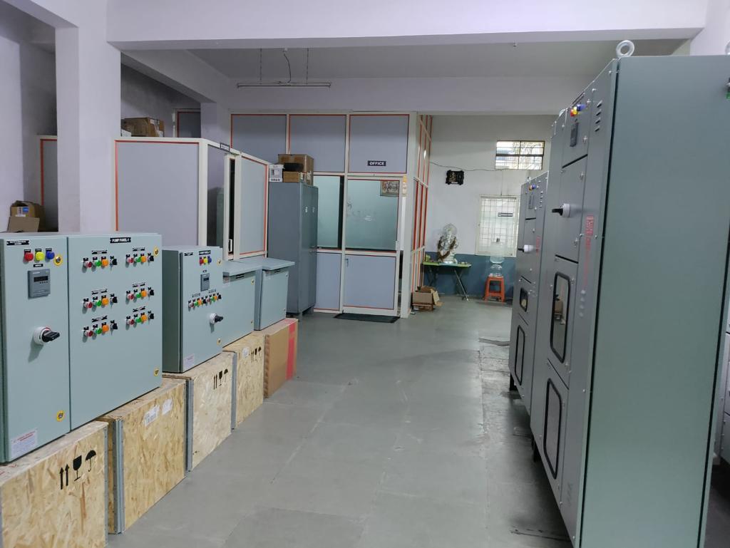 Pump control panels and enclosures in the workshop